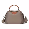 Portable Nylon Cloth with Cowhide Shoulder Bag(Grey)
